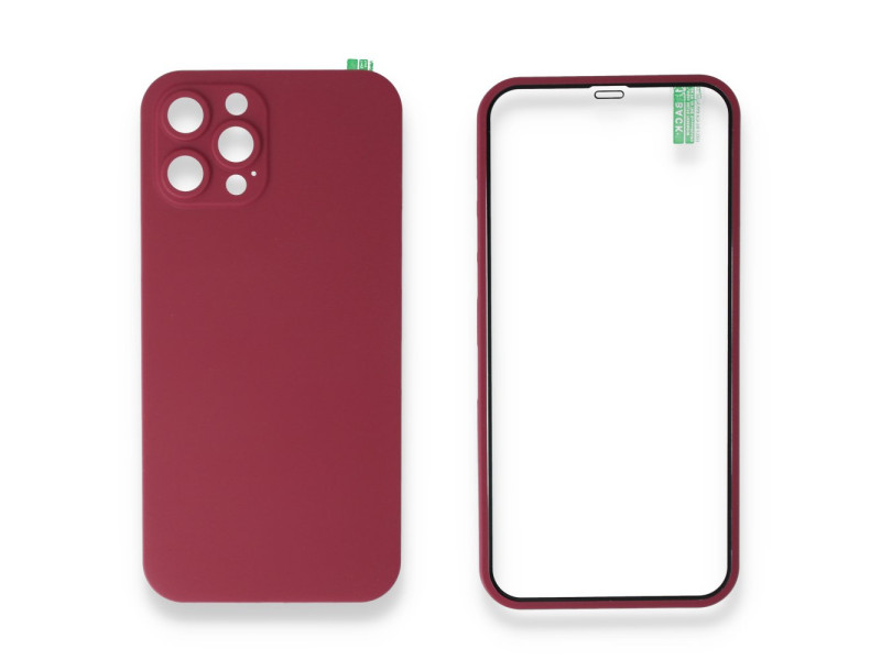 Newface iPhone 12 Pro Kılıf 360 Full Body Silikon Kapak - Kırmızı