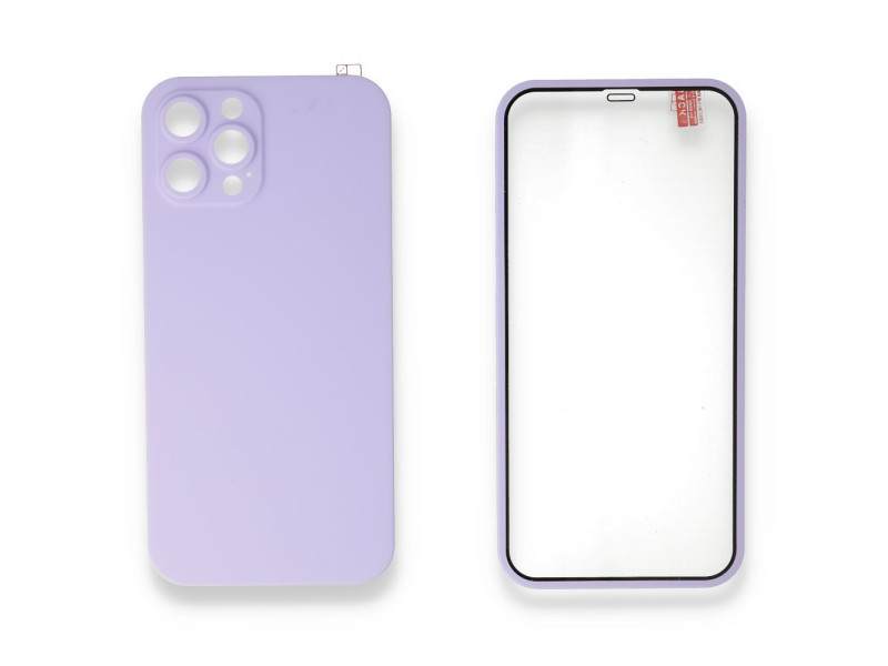 Newface iPhone 12 Pro Kılıf 360 Full Body Silikon Kapak - Lila