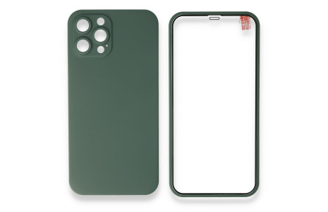 Newface iPhone 12 Pro Kılıf 360 Full Body Silikon Kapak - Yeşil