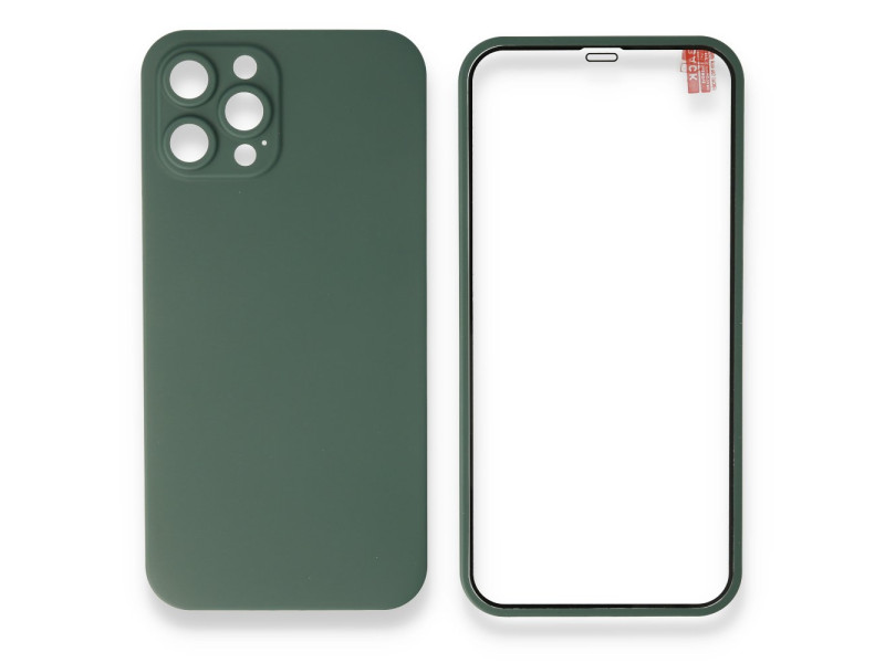 Newface iPhone 12 Pro Kılıf 360 Full Body Silikon Kapak - Yeşil
