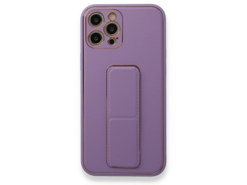 Newface iPhone 12 Pro Kılıf Coco Deri Standlı Kapak - Lila