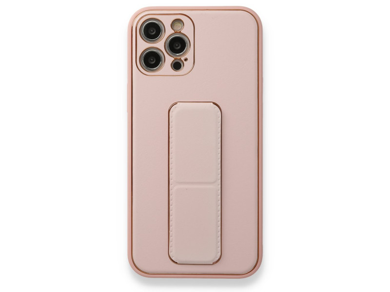 Newface iPhone 12 Pro Kılıf Coco Deri Standlı Kapak - Pembe