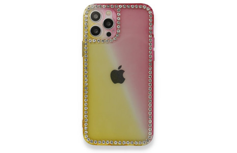 Newface iPhone 12 Pro Kılıf İmaj Silikon - Sarı-Pembe