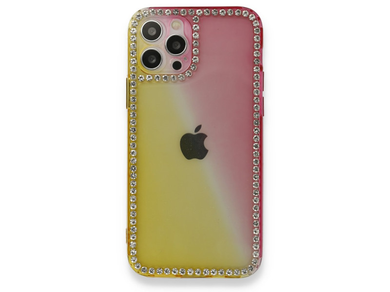Newface iPhone 12 Pro Kılıf İmaj Silikon - Sarı-Pembe