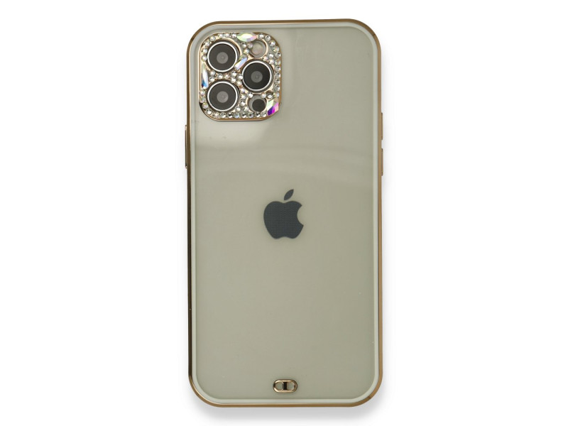 Newface iPhone 12 Pro Kılıf Liva Taşlı Silikon - Beyaz