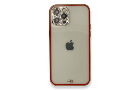 Newface iPhone 12 Pro Kılıf Liva Taşlı Silikon - Kırmızı