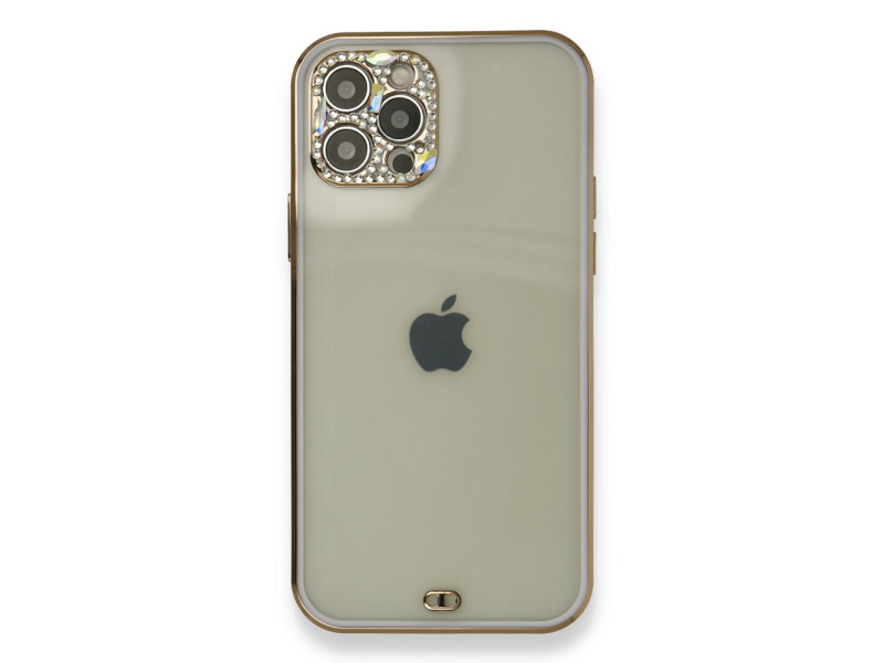 Newface iPhone 12 Pro Kılıf Liva Taşlı Silikon - Mor
