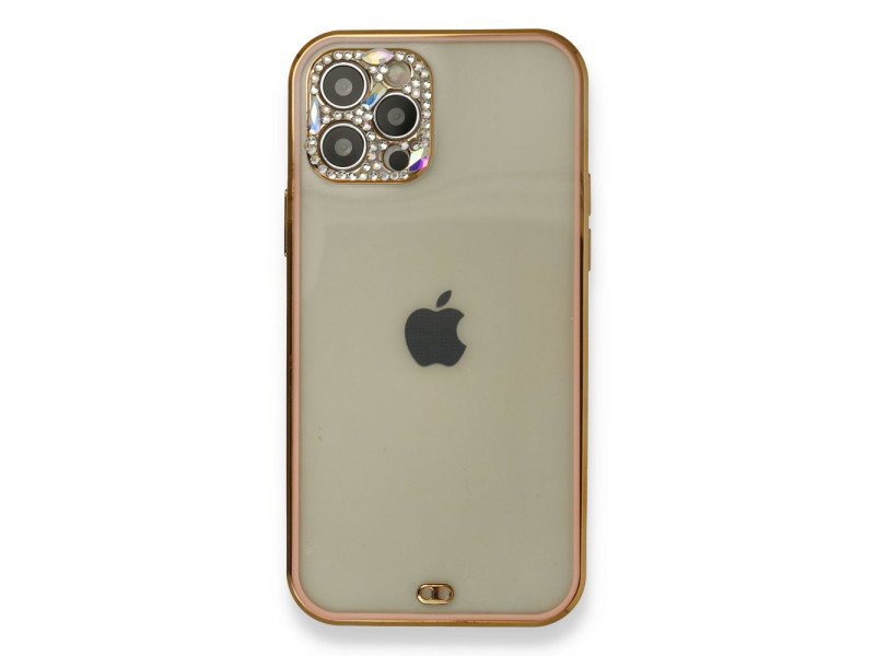 Newface iPhone 12 Pro Kılıf Liva Taşlı Silikon - Pembe