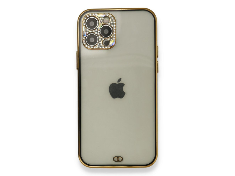 Newface iPhone 12 Pro Kılıf Liva Taşlı Silikon - Siyah