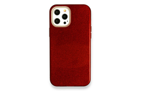 Newface iPhone 12 Pro Kılıf Simli Katmanlı Silikon - Kırmızı