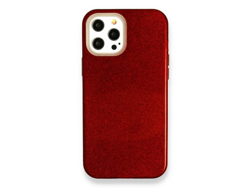 Newface iPhone 12 Pro Kılıf Simli Katmanlı Silikon - Kırmızı