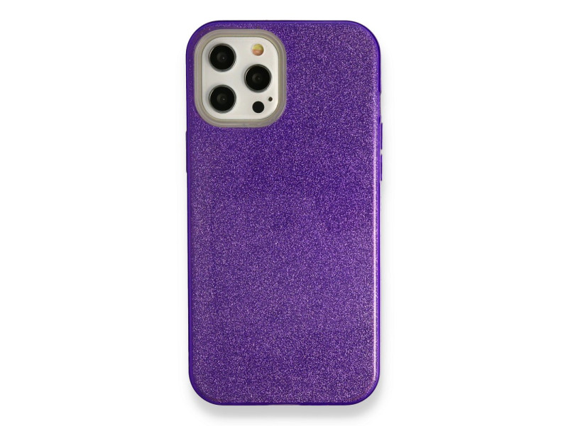 Newface iPhone 12 Pro Kılıf Simli Katmanlı Silikon - Mor