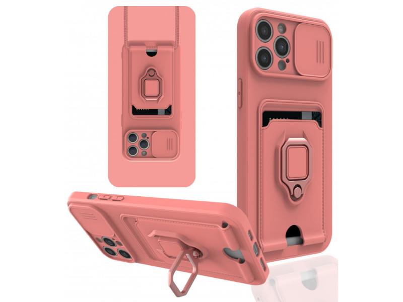 Newface iPhone 12 Pro Kılıf Zuma Kartvizitli Yüzüklü Silikon - Pembe