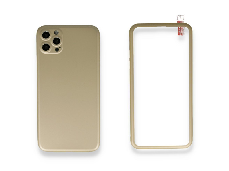 Newface iPhone 12 Pro Max Kılıf 360 Full Body Silikon Kapak - Gold