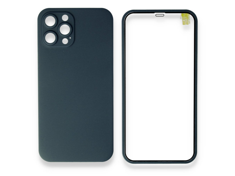 Newface iPhone 12 Pro Max Kılıf 360 Full Body Silikon Kapak - Mavi
