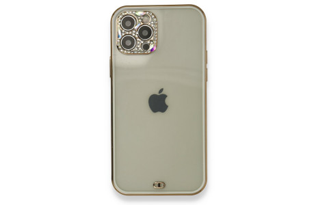 Newface iPhone 12 Pro Max Kılıf Liva Taşlı Silikon - Beyaz
