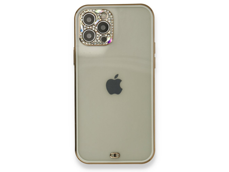 Newface iPhone 12 Pro Max Kılıf Liva Taşlı Silikon - Beyaz