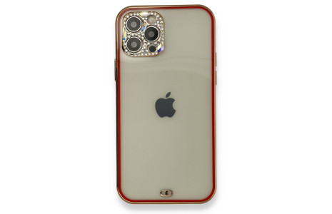 Newface iPhone 12 Pro Max Kılıf Liva Taşlı Silikon - Kırmızı