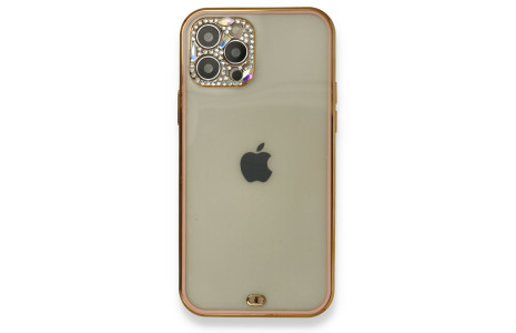 Newface iPhone 12 Pro Max Kılıf Liva Taşlı Silikon - Pembe
