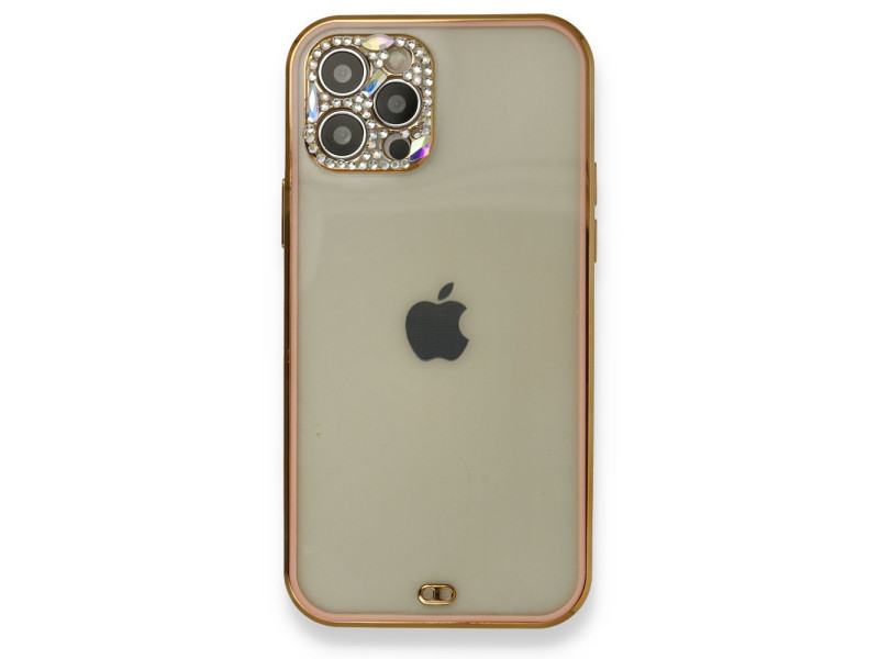 Newface iPhone 12 Pro Max Kılıf Liva Taşlı Silikon - Pembe