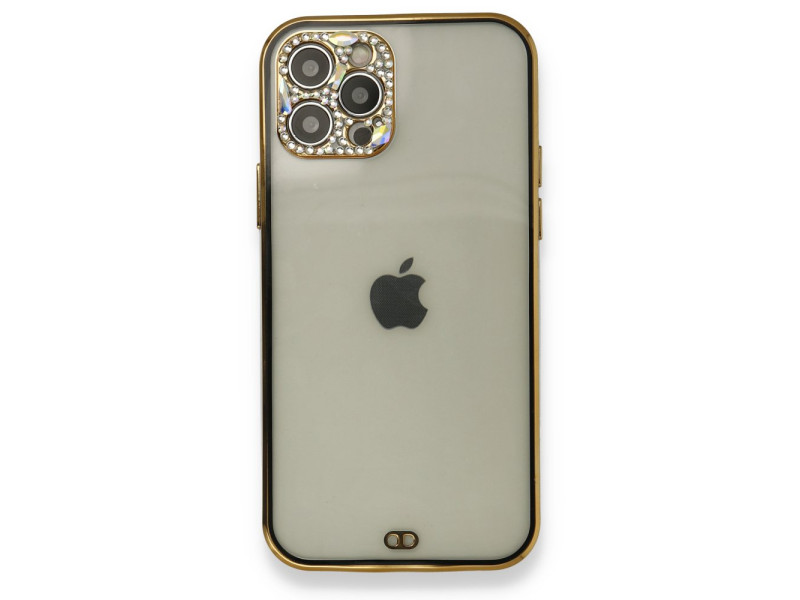 Newface iPhone 12 Pro Max Kılıf Liva Taşlı Silikon - Siyah