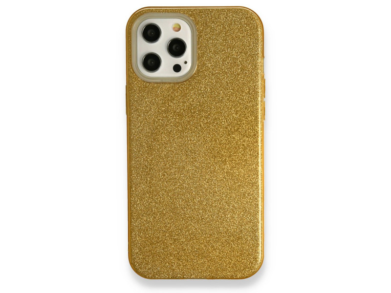 Newface iPhone 12 Pro Max Kılıf Simli Katmanlı Silikon - Gold