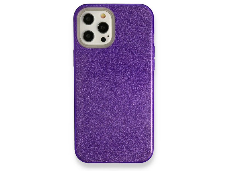 Newface iPhone 12 Pro Max Kılıf Simli Katmanlı Silikon - Mor
