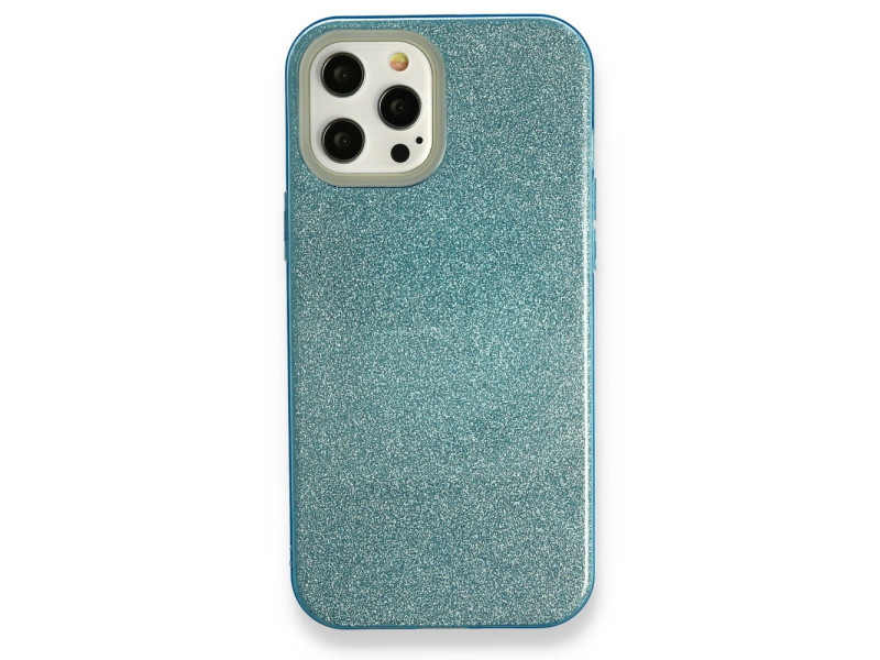 Newface iPhone 12 Pro Max Kılıf Simli Katmanlı Silikon - Turkuaz