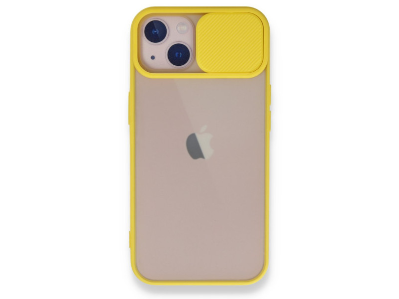 Newface iPhone 13 Kılıf Palm Buzlu Kamera Sürgülü Silikon - Sarı