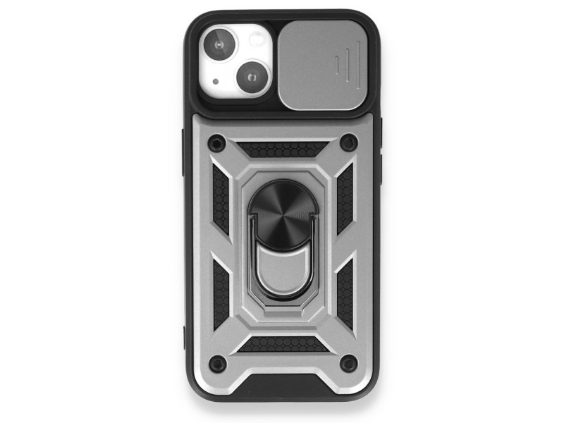 Newface iPhone 13 Kılıf Pars Lens Yüzüklü Silikon - Gümüş