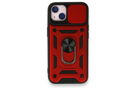 Newface iPhone 13 Kılıf Pars Lens Yüzüklü Silikon - Kırmızı