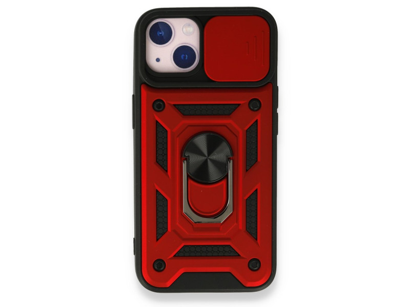Newface iPhone 13 Kılıf Pars Lens Yüzüklü Silikon - Kırmızı