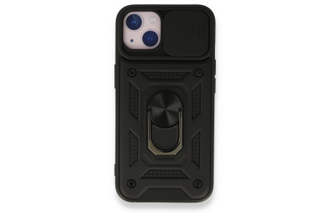 Newface iPhone 13 Kılıf Pars Lens Yüzüklü Silikon - Siyah