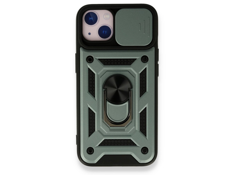 Newface iPhone 13 Kılıf Pars Lens Yüzüklü Silikon - Yeşil