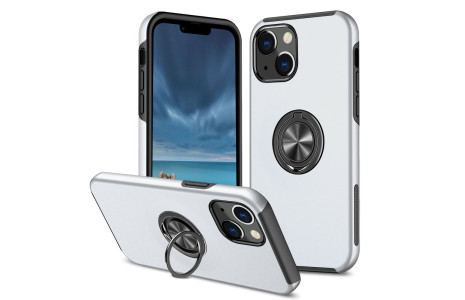 Newface iPhone 13 Mini Kılıf Elit Yüzüklü Kapak - Gümüş