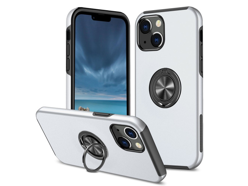 Newface iPhone 13 Mini Kılıf Elit Yüzüklü Kapak - Gümüş
