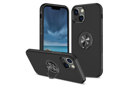 Newface iPhone 13 Mini Kılıf Elit Yüzüklü Kapak - Siyah