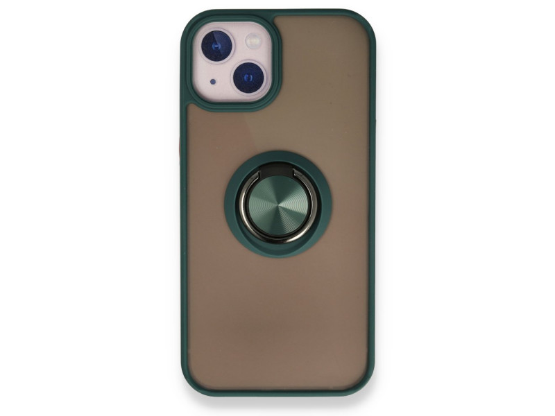 Newface iPhone 13 Mini Kılıf Montreal Yüzüklü Silikon Kapak - Yeşil