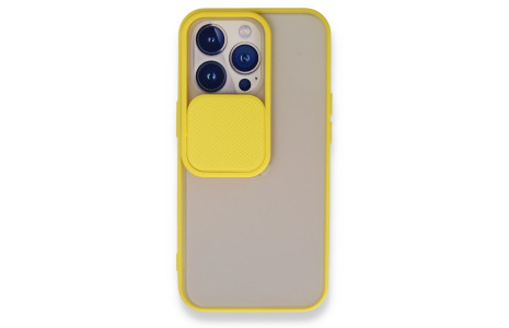 Newface iPhone 13 Pro Kılıf Palm Buzlu Kamera Sürgülü Silikon - Sarı
