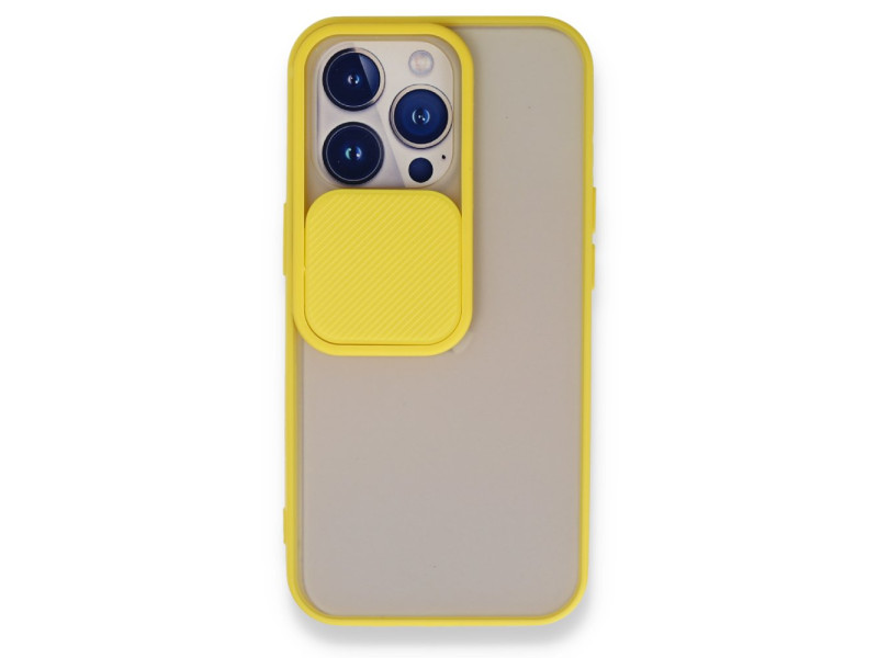 Newface iPhone 13 Pro Kılıf Palm Buzlu Kamera Sürgülü Silikon - Sarı