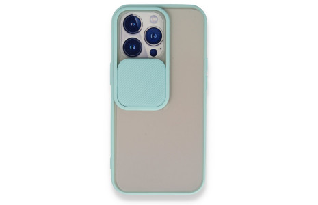 Newface iPhone 13 Pro Kılıf Palm Buzlu Kamera Sürgülü Silikon - Turkuaz