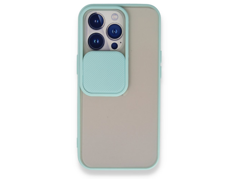 Newface iPhone 13 Pro Kılıf Palm Buzlu Kamera Sürgülü Silikon - Turkuaz