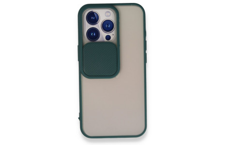 Newface iPhone 13 Pro Kılıf Palm Buzlu Kamera Sürgülü Silikon - Yeşil