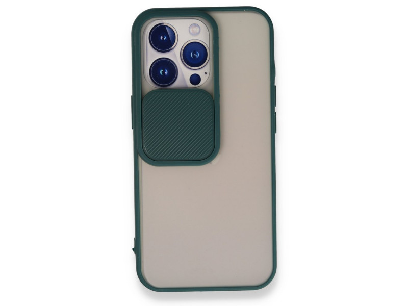 Newface iPhone 13 Pro Kılıf Palm Buzlu Kamera Sürgülü Silikon - Yeşil