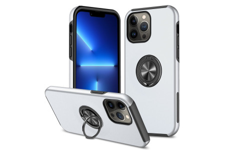 Newface iPhone 13 Pro Max Kılıf Elit Yüzüklü Kapak - Gümüş