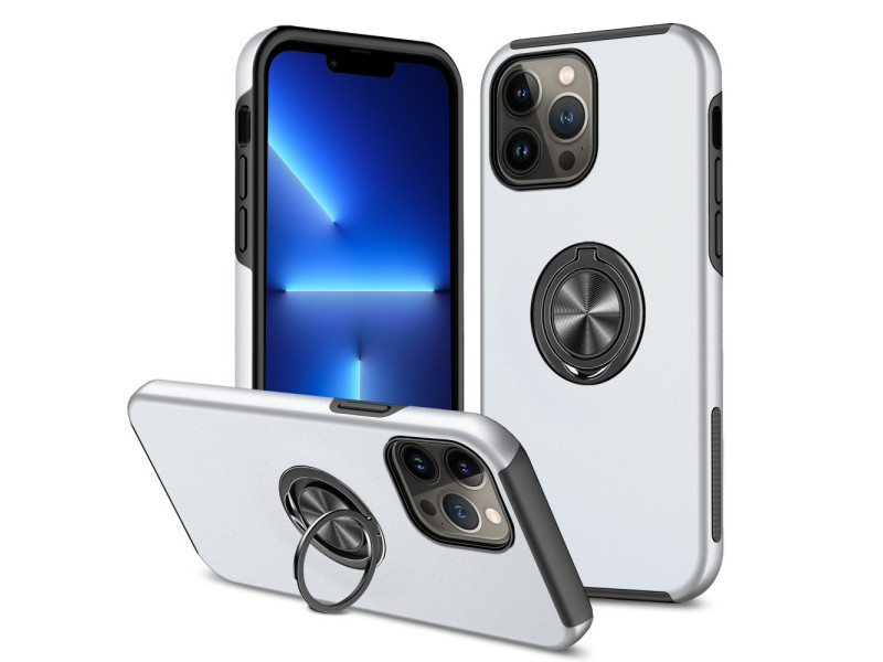 Newface iPhone 13 Pro Max Kılıf Elit Yüzüklü Kapak - Gümüş