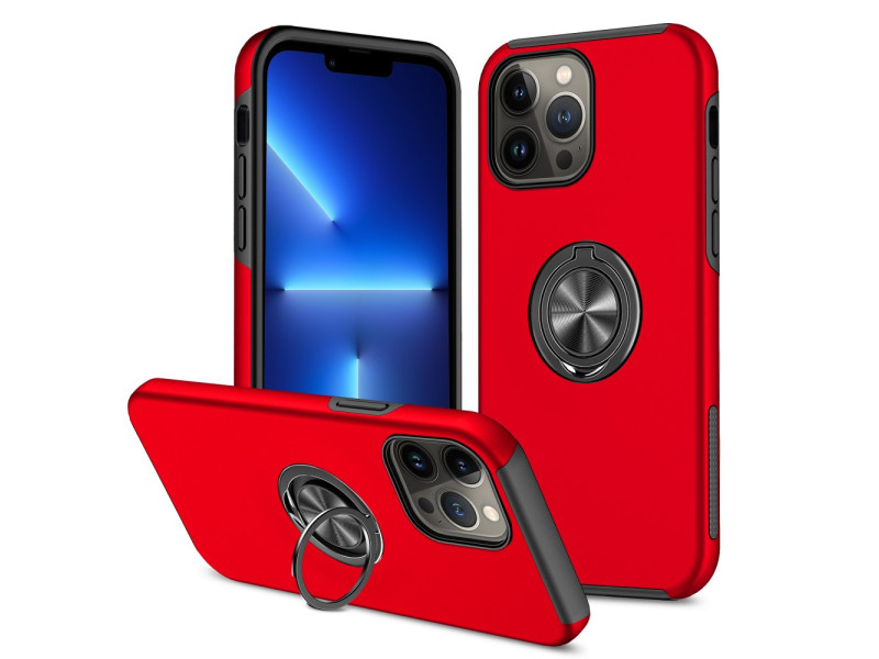 Newface iPhone 13 Pro Max Kılıf Elit Yüzüklü Kapak - Kırmızı