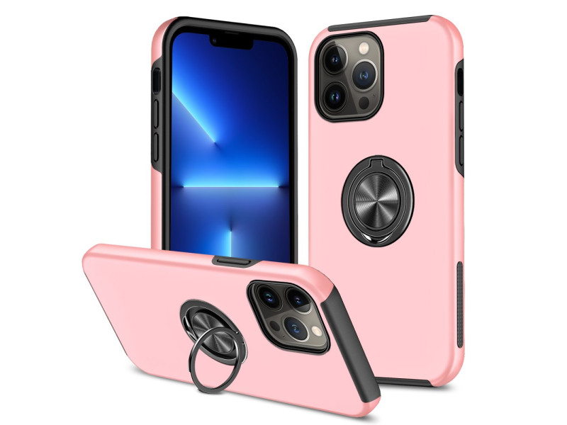 Newface iPhone 13 Pro Max Kılıf Elit Yüzüklü Kapak - Pembe
