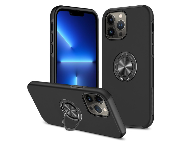 Newface iPhone 13 Pro Max Kılıf Elit Yüzüklü Kapak - Siyah