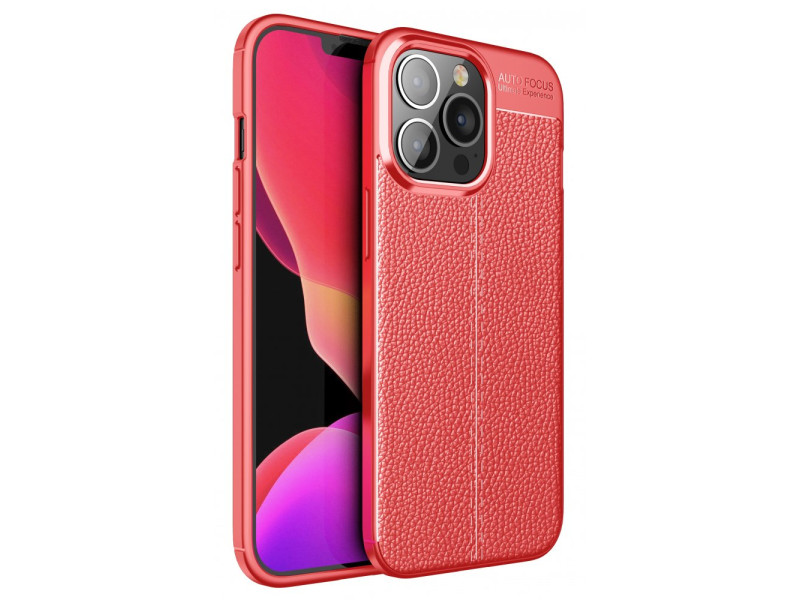 Newface iPhone 13 Pro Max Kılıf Focus Derili Silikon - Kırmızı